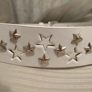White Leather Belt with Silver Stars Hot Topic 34